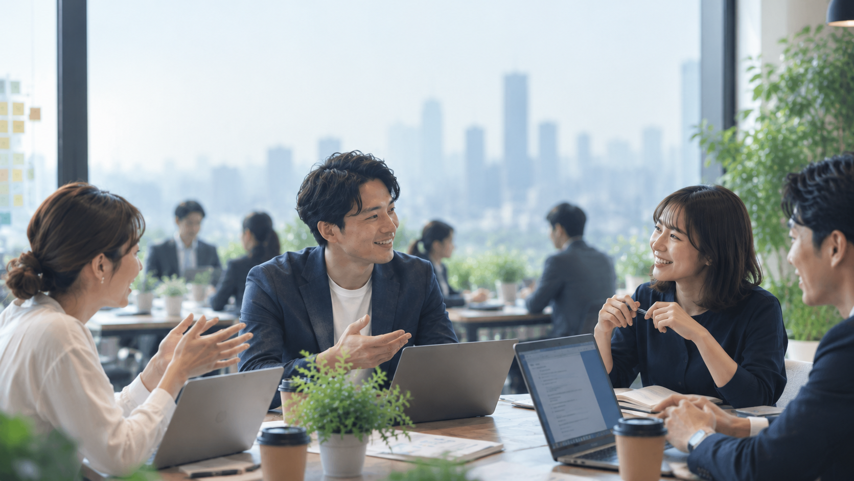 企業同士の担当者が打ち合わせをしている様子